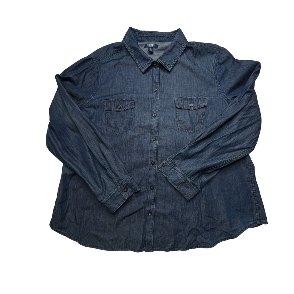 Old Navy Shirt MENS XXL Blue Denim Button Down Heavyweight Workwear 386243-05-1